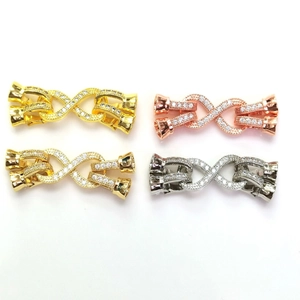 Set of four 14k gold plated bow pearl clasps with cubic zirconia for jewelry making