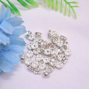Cuentas espaciadoras plateadas con diamantes y baño de oro 14K para joyería DIY