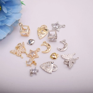 Pendant Only (Without Chain) 14K Gold Plated Copper Zirconia Butterfly Star Moon Heart Charms For DIY Jewelry Making