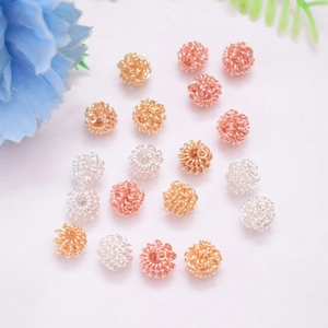 Gold Plated Copper Wire Wrapped Round Spring Ball Spacer Beads For DIY Jewelry Making Hollow Metal Loose Beads