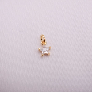 Macro shot of a 14K gold plated star pendant with sparkling cubic zirconia inlay