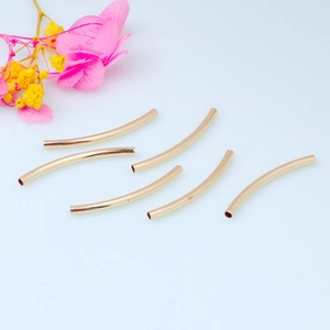 Set of six 14K gold-filled curved tube beads with a high-polished mirror finish for DIY jewelry