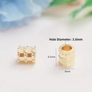 14K gold plated cylinder spacer bead with geometric facets and 3.0mm hole for DIY jewelry