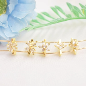 14K vergoldete Schiebeperlen mit Zirkonia in Schmetterlings- und Herzform für DIY