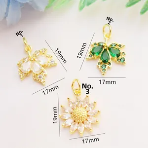 14K gold plated maple leaf and sunflower pendants with zircons for DIY jewelry making