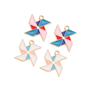 Set de 4 colgantes coloridos de molino de viento en aleación y esmalte para bisutería DIY