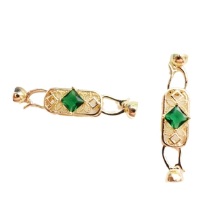 14K goud gevulde sluiting met groene zirkoon en parelconnector voor DIY-kettingen