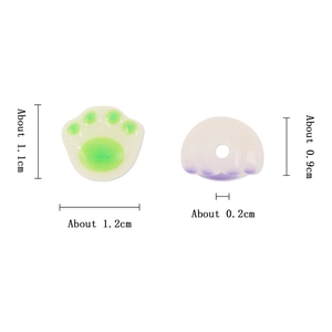 Acrylic cat paw charm beads for DIY jewelry making with dimensions and hole detail