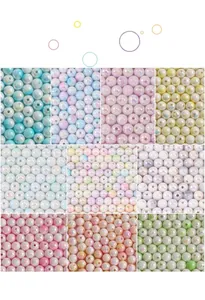Detailed grid view of assorted colorful acrylic beads with iridescent finish for DIY crafts