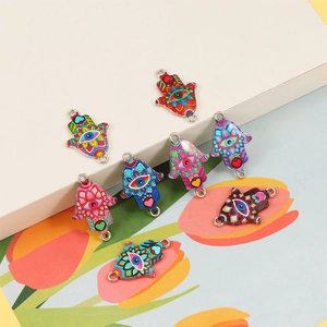 Colorful alloy Hamsa Hand pendants with evil eye pattern for DIY jewelry making