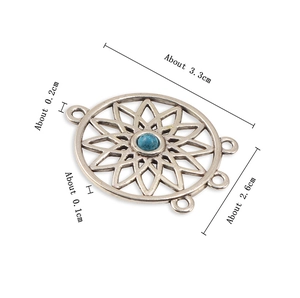 Detailed size view of silver alloy dreamcatcher pendant with blue bead for DIY jewelry