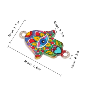 Colorful Hamsa Hand alloy charm with evil eye and floral design for DIY jewelry making