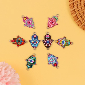 Hamsa Hand evil eye charms in eight vibrant colors for DIY necklace and bracelet making