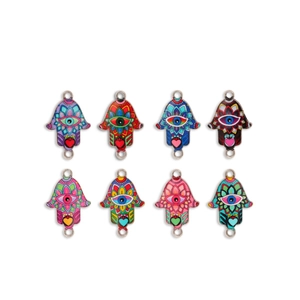 Colorful Hamsa Hand alloy charms with Evil Eye and heart patterns for DIY jewelry making