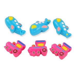 Colorful acrylic beads featuring cartoon airplane and train shapes for DIY jewelry making