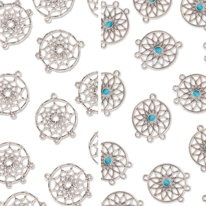 Bohemian Alloy Dreamcatcher Charms Vintage Silver Hollow Web Floral Pendants Blue Beads For DIY Jewelry Necklace Earrings