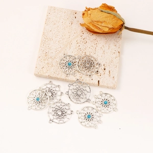 Alloy dreamcatcher mandala pendants with blue beads for DIY bohemian jewelry making