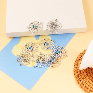 Silver hollow dreamcatcher pendants with blue turquoise beads for DIY jewelry making