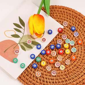 Perles rondes plates en argile style billard avec chiffres pour bijoux DIY