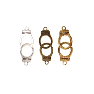 Three-color metal handcuff charms with Freedom engraving for DIY bracelets and necklaces