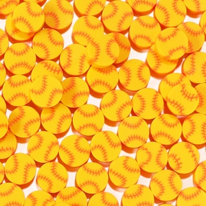 Jaune Motif de Baseball Pâte Polymère Perles en Vrac Disque Rond Plat Thème Sportif Perles Artisanales pour Bricolage Bracelet Collier Fabrication de Bijoux