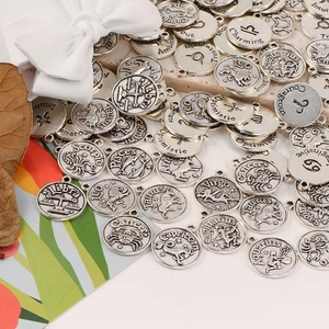 Detailopname van antiek zilveren dierenriembedeltjes voor DIY-sieraden en kettingen