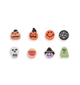 Set dettagliato di 8 perline di Halloween in pasta polimerica con zucca e teschio per DIY