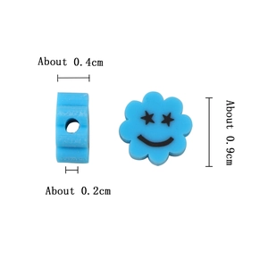 Perles en forme de fleur bleue avec sourire aux yeux étoilés pour bijoux DIY