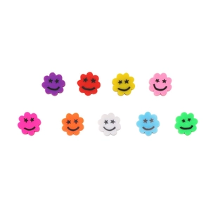 Perles fleurs en pâte polymère colorées avec smileys yeux étoiles pour bijoux DIY