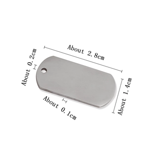 Polished stainless steel rectangle dog tag pendant measuring 2.8cm by 1.4cm with hole