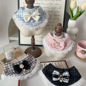Écharpe Élégante en Tweed pour Animaux de Compagnie Avec Nœud en Dentelle Camélia Künstliche Perle Bavoir Décoratif pour Chat Chien pour Mariage Fête d'Anniversaire