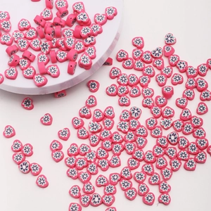 Pink heart-shaped polymer clay flower beads for DIY jewelry and bracelet making