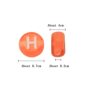 Orange acrylic 7mm flat round alphabet bead with letter H for DIY jewelry making