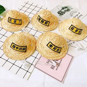 Funny Pet Straw Hat With Humorous Slogan Adjustable Windproof Cord Sun Protection Headwear For Dogs Cats Rabbits Puppies Photo Props