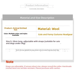 Size chart for cute handmade crochet frog hats for small and medium cats and dogs