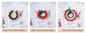 Detailed macro view showing three styles of handmade crochet pet collars for cats and dogs