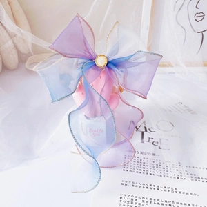 Princess style pet collar with gradient organza lace bow and golden trim details