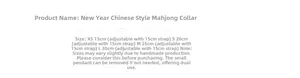 Size chart for Chinese style pet collar with mahjong pendant available in XS to L sizes