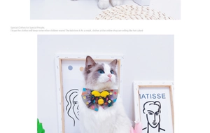 Detail of grey mesh pet collar with colorful polka dots, yellow wings, and golden bell