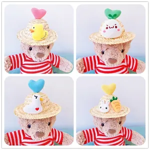 Cute Pet Straw Hat For Dogs Cats Cartoon Animal Doll Sunshade Hat Photo Prop Adjustable Woven Hat For Small Medium Pets