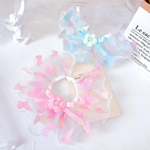 Fairy style pet lace collar with 3D butterfly accents and crochet flowers for cats
