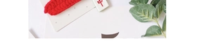 Macro shot of red handmade knit pet collar with a mahjong tile on eucalyptus leaf background