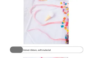 Detail of pink velvet ribbon and colorful polka dot mesh fabric for pet collar