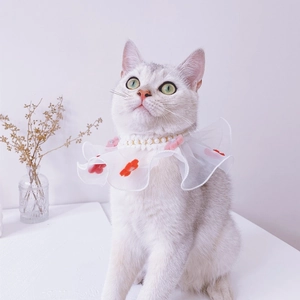 Pet Chiffon Lace Scarf Flower Artificial Pearl Decorative Collar For Cats Small Dogs Summer Thin Sweet Princess Style Neckwear