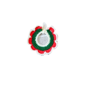 Festive red green white hand-knitted crochet pet collar for dogs and cats