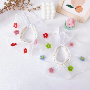 Lace pet collars with pearl beads and colorful felt flowers for cats and small dogs
