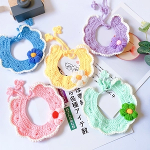 Handmade Crochet Pet Bib Collar For Dogs Cats Soft Yarn Knitted Flower Dog Necklace Cute Pastoral Style Puppy Neck Scarf