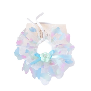 Fairy style pet collar with lace mesh, gradient butterflies and crochet flower detail