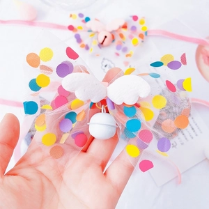 Pet Fairy Wings Bow Tie Collar With Bell Polka Dot Organza Mesh Necklace For Cats Small Dogs Sweet Princess Neck Strap