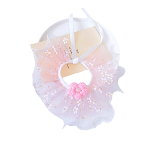 Lace flower pet collar with white daisies and pink crochet flower for cats and dogs